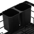 Uscator de vase cu suport tacamuri, din otel, cu tava de scurgere, 42x32x15cm, negru