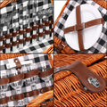 Cos de picnic echipat pentru 4 persoane Deluxe, din rachita, cu vesela si tacamuri, izolat termic, maro