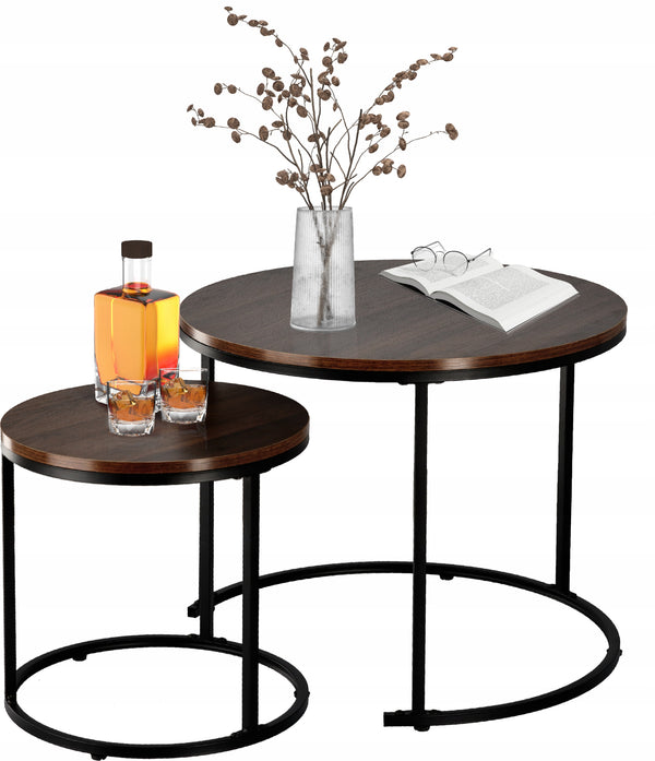Set 2 mese pentru cafea, cadru otel, blat MDF, 60x60x50 cm si 40x40x40 cm, maro