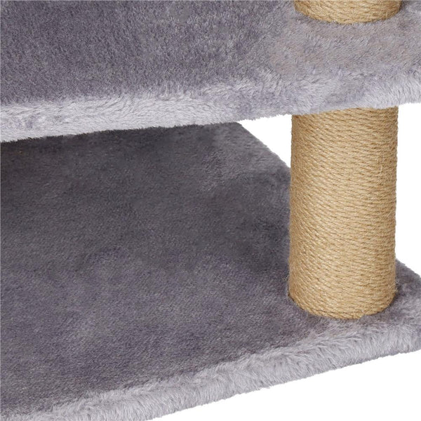 Ansamblu de joaca pentru pisici, cu loc pentru zgariat, ascuns, culcus, mingi, 129cm, gri