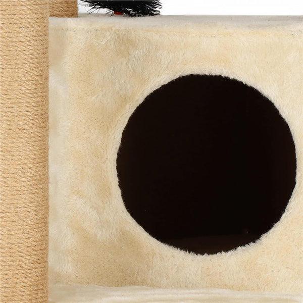 Ansamblu de joaca pentru pisici, cu loc pentru zgariat, ascuns, culcus, hamac, minge, 154cm, crem
