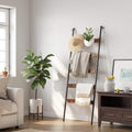 VASAGLE Cuier baie tip scara inclinata, cadru din otel cu 5 nivele, agatatori detasabile, 65x178cm, maro rustic si negru