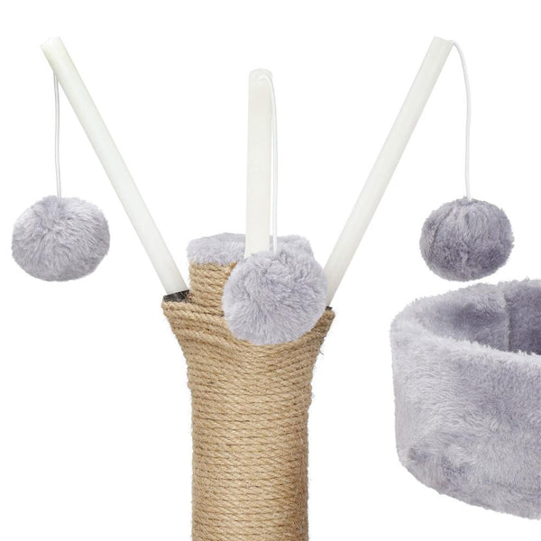 Ansamblu de joaca pentru pisici, cu loc pentru zgariat, ascuns, culcus, mingi, 127cm, gri