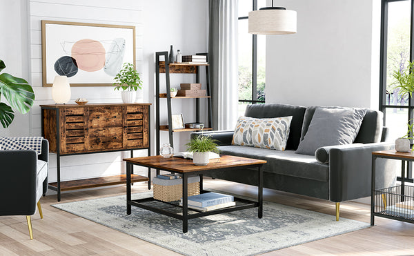 VASAGLE Biblioteca tip scara, cadru otel cu 4 polite din MDF, stil industrial, 56x34x138cm, maro rustic si negru