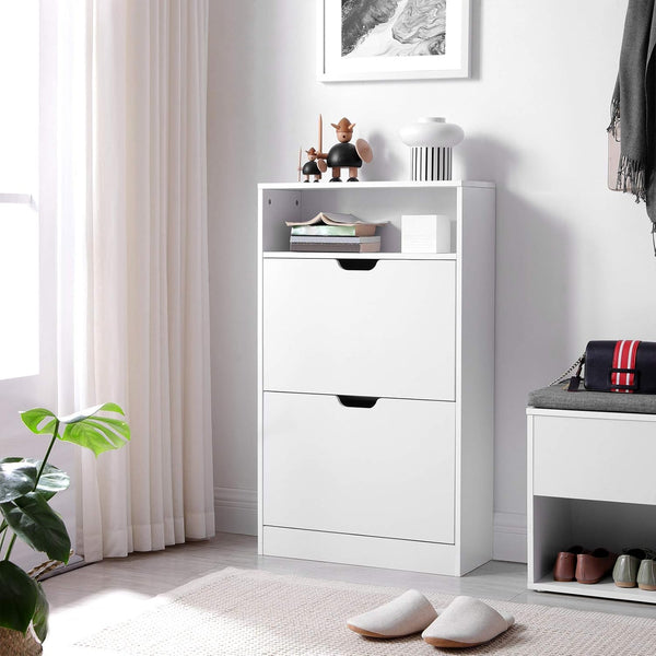 VASAGLE Dulap pantofi cu 3 usi rabatabile, pentru 8-12 perechi, 60x24x102 cm, alb