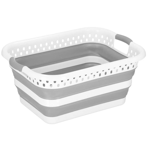 Cos de rufe pliabil tip lighean, cu manere, din plastic si silicon, 53x38x24cm, 24litri, gri
