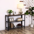 VASAGLE Masa de intrare, cadru metalic cu 3 polite din MDF, 35x102x80cm, maro rustic si negru