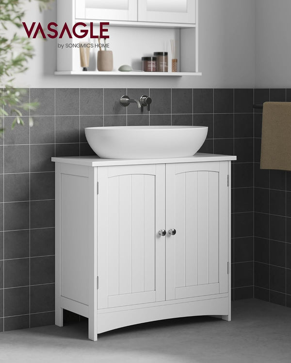 VASAGLE Dulap baie baza lavoar, cu 2 usi, 2 rafturi, alb 60x60x30 cm, alb
