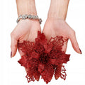 Set 10 ornamente pentru bradul de Craciun, stea Poinsettia, 16cm, visiniu