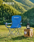 SONGMICS Set 2 scaune pliabile de camping sau pescuit, suport pahar, maxim 150kg, albastru