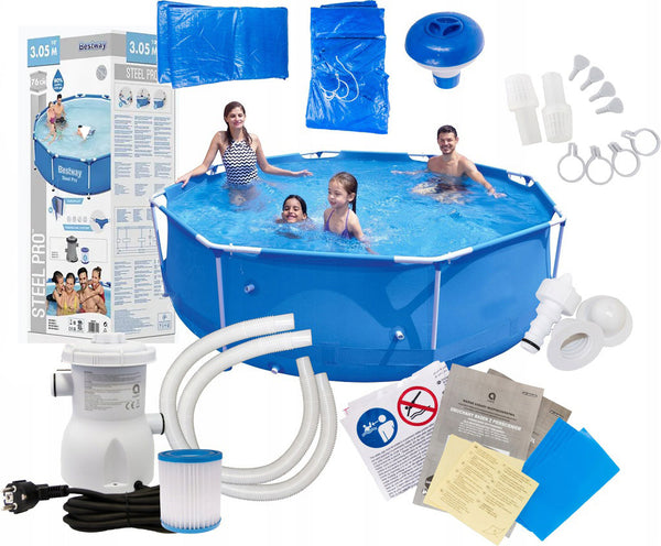 Piscina cadru metalic Bestway, 305x76 cm, 4.500 litri, cu toate accesoriile