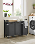 VASAGLE Cos de rufe, 3 compartimente, saci de rufe detasabili, raft, cadru metalic, 3x38L, 93x33x72 cm, negru