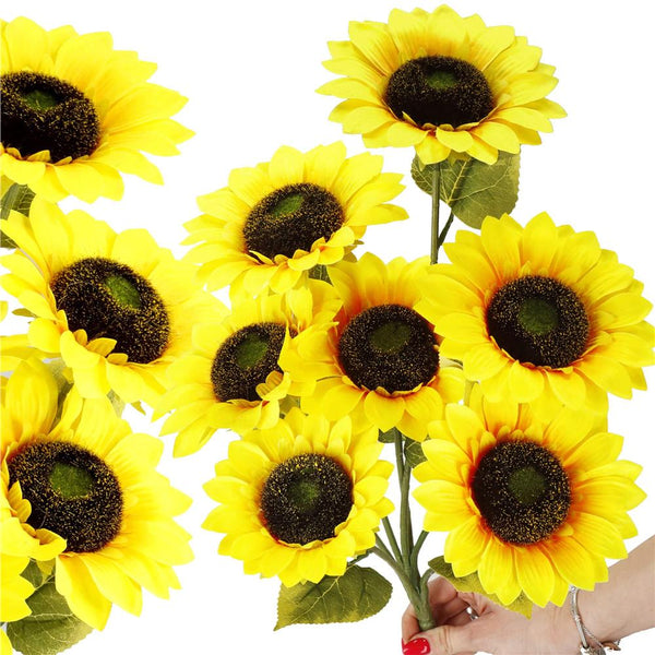 Buchet de flori artificiale din poliester, 2 fire de floarea soarelui, 57cm