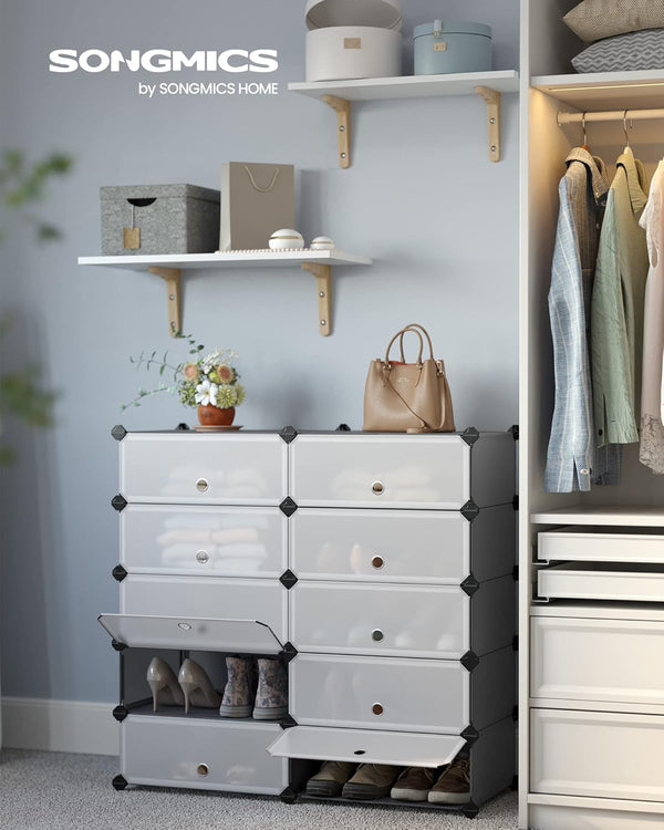 SONGMICS Dulap de depozitare pantofi modular, configurabil cu 10 compartimente, 43x31x173 cm, gri