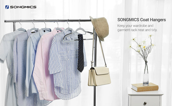 SONGMICS Set de 30 de umerase pentru haine, anti-alunecare, bara de cravata si carlig pivotant, 42cm, gri