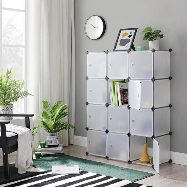 SONGMICS Unitate de depozitare cu 12 cuburi, pentru pantofi sau haine, personalizabil, 31x93x123 cm, alb transparent