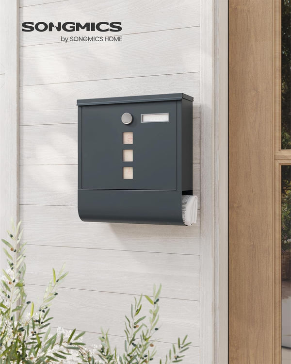 SONGMICS Cutie postala de exterior, pentru gard sau perete, din otel zincat, cu incuietoare, 31x10x34cm, gri