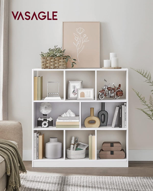 VASAGLE Biblioteca, raft cu 8 unitati de depozitare, pentru living, din lemn, 30x98x100cm, alb