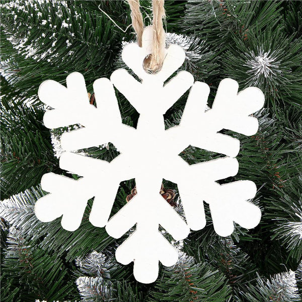 Decoratiune brad fulg de zapada din lemn, set 6 bucati, 4cm, alb