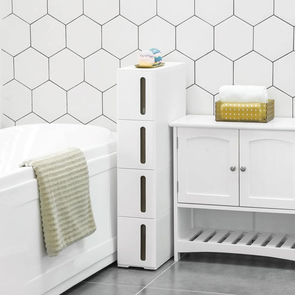 SONGMICS Dulap de depozitare pe roti, pentru bucatarie sau baie, din plastic, cu 4 nivele, 45x17x84cm, alb
