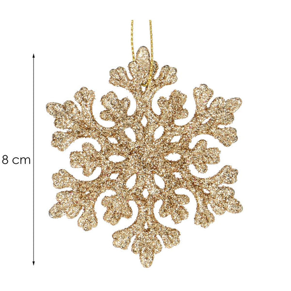 Decoratiune brad fulg de zapada, set 8 bucati, 8cm, auriu