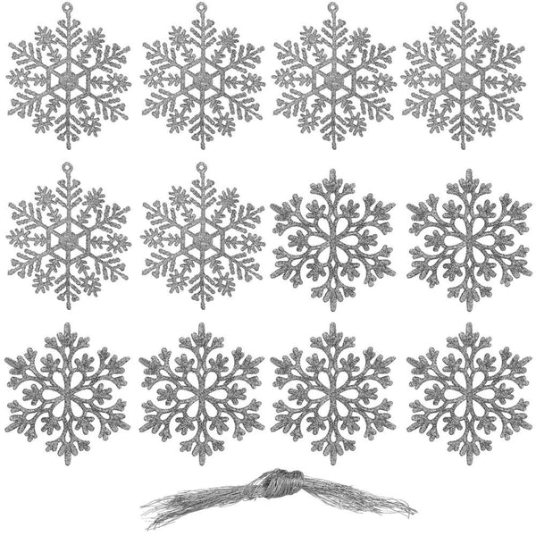 Decoratiune brad fulg de zapada, set 12 bucati, 10cm, argintiu