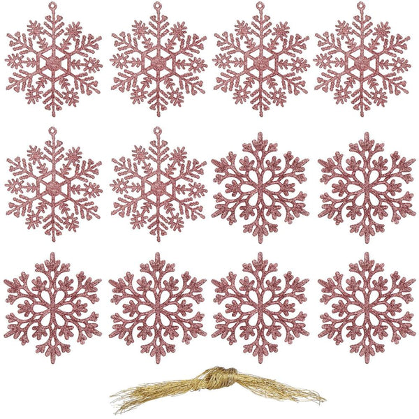 Decoratiune brad fulg de zapada, set 12 bucati, 10cm, roz
