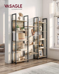 VASAGLE Biblioteca cu 14 rafturi din lemn, cadru metalic, 24x158x166cm, stil industrial, stejar si negru