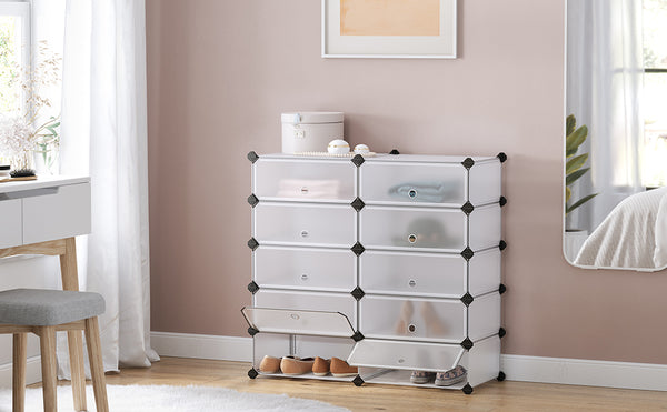SONGMICS Dulap de depozitare pantofi modular, configurabil cu 10 compartimente, 43x31x173cm, alb