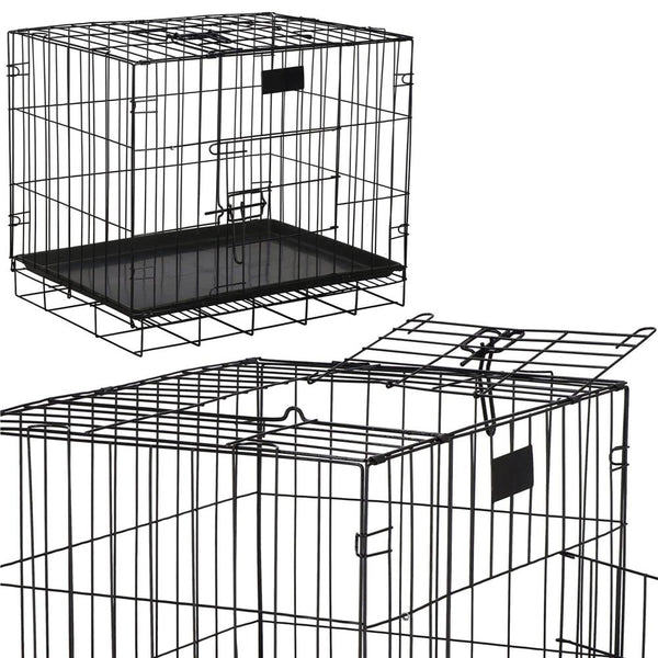 Cusca pentru animale, 2 usi, Pliabila din metal, L, Negru, 59x50x42 cm