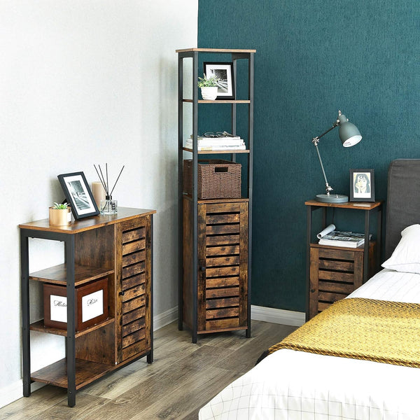 VASAGLE Dulap de depozitare in stil turn, 5 rafturi, compartiment cu usa, 37x30x167cm, maro rustic