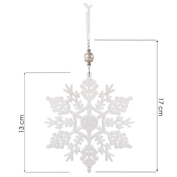 Decoratiune brad fulg de zapada, 13cm, alb cu sclipici