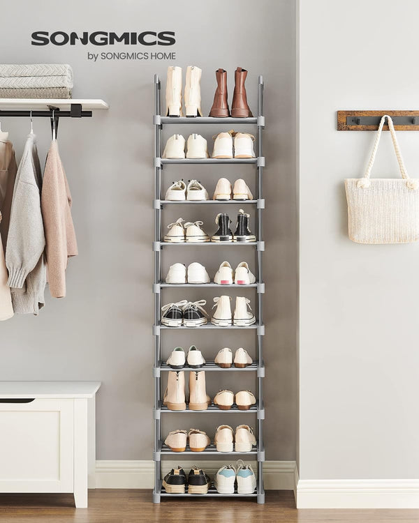 SONGMICS Suport pentru pantofi, cadru metalic cu 10 nivele, design personalizabil, 30x45x174cm, gri