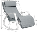 SONGMICS Scaun balansoar din lemn, suport picioare reglabil, maxim 150kg, 67x122x84cm, gri deschis
