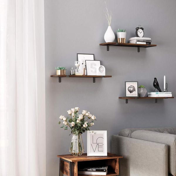 SONGMICS Set 2 rafturi de perete plutitoare, MDF cu efect de lemn vintage, 60x20cm, 15 kg per raft, maro rusic