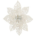 Set 10 ornamente pentru bradul de Craciun, stea Poinsettia, 14cm, alb cu sclipici