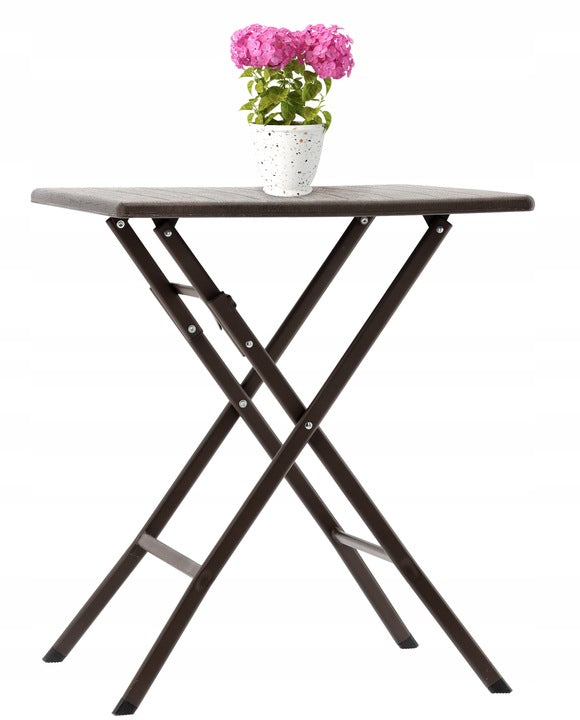Masa de plastic pliabila, pentru gradina sau balcon, 62x62x73cm, maro imitatie lemn