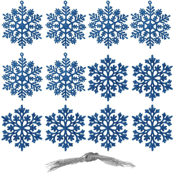 Decoratiune brad fulg de zapada, set 12 bucati, 10cm, albastru