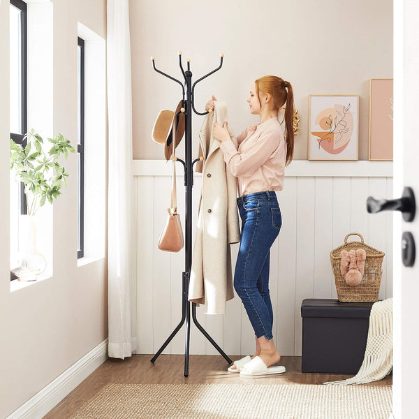 VASAGLE Cuier pentru haine, din otel, tip pom, cu 12 carlige, 182cm, negru