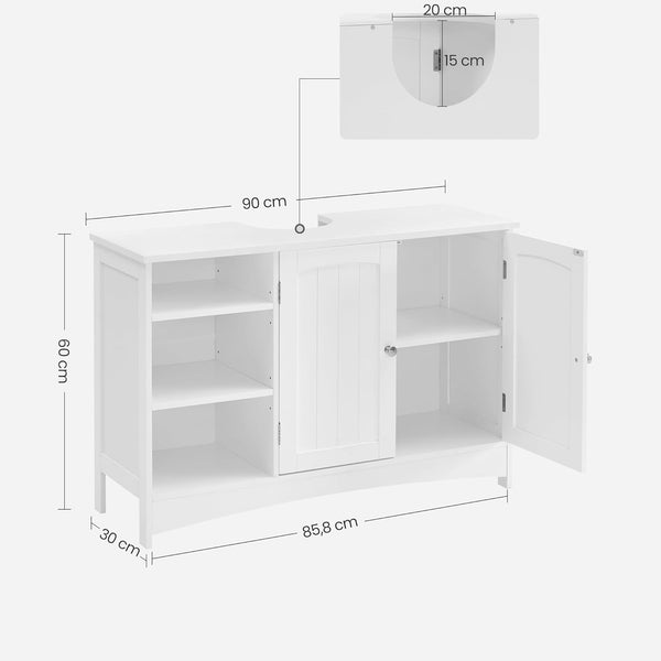 VASAGLE Dulap lavoar baie, cu 2 usi si un compartiment deschis cu rafturi reglabile, 90x30x60cm, alb