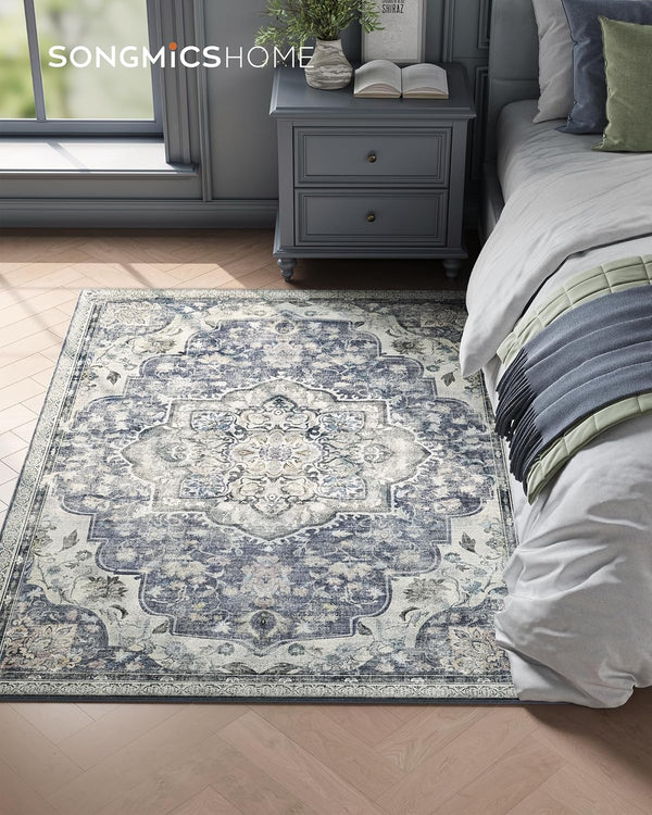 SONGMICS Covor decorativ antiderapant, stil vintage, lavabil la masina, 120×170 cm, gri