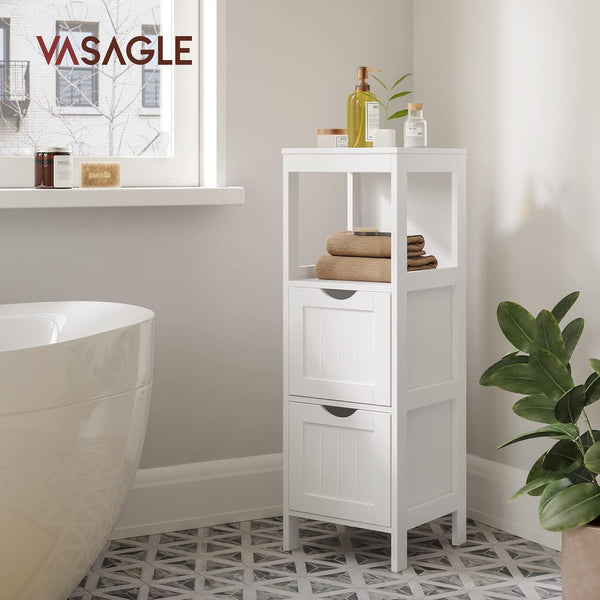 VASAGLE Dulap de podea pentru baie, multifunctional, 2 sertare, 30x30x89cm, alb