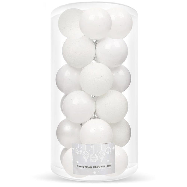 Set globuri de Craciun, 20 bucati, 3 modele, 4cm, alb