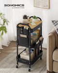 SONGMICS Raft de depozitare mobil tip carucior rulant, pentru baie sau bucatarie, cadru otel cu blat MDF, 31x44x74 cm, negru