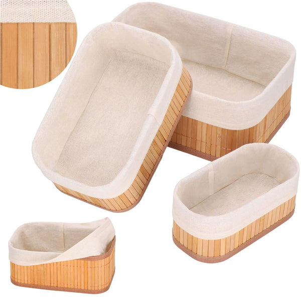 Set 3 cutii organizatoare din bambus, diverse dimensiuni, maro