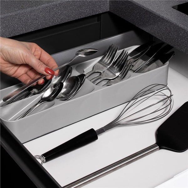 Organizator tacamuri sertar, 5 compartimente, 40x11x5,5cm, gri