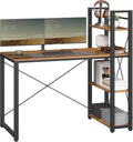 VASAGLE Birou cu raft lateral, montare stanga sau dreapta, industrial, 56x120x120 cm, maro
