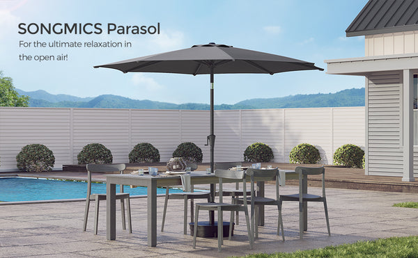 SONGMICS Umbrela de gradina, cu manivela pentru deschidere, sistem inclinare, 300cm, gri