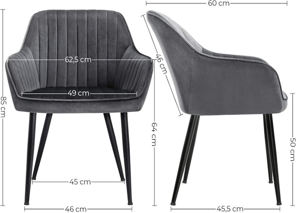 SONGMICS Scaun living tapitat din catifea cu cotiere, sarcina 110 kg, 63x60x85 cm, gri