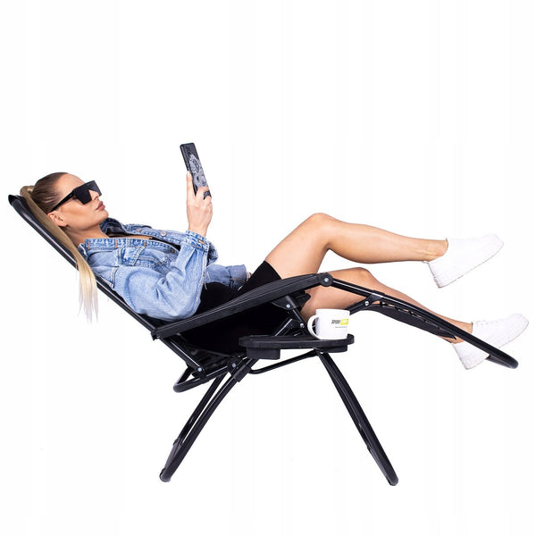 Sezlong scaun pliant plaja sau gradina, Siesta, gravitatie zero, cu tetiera, 175x67x110 cm, negru